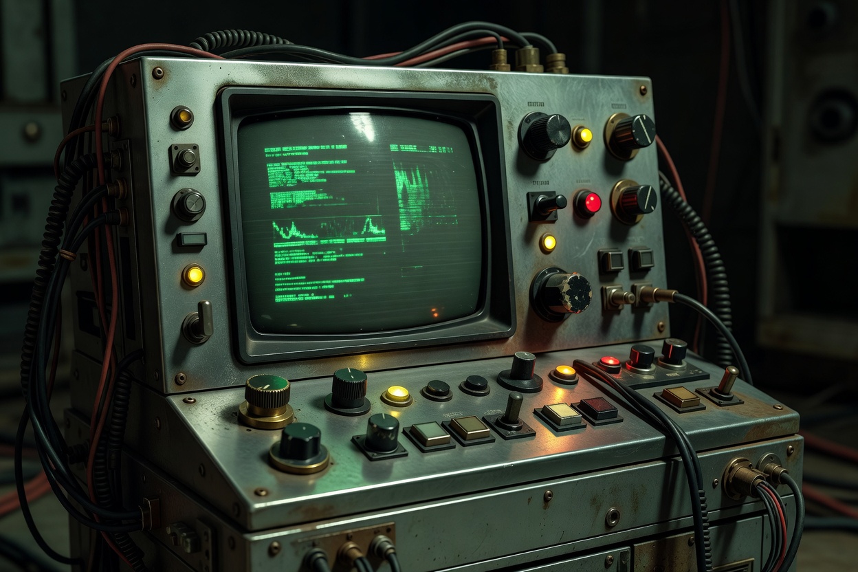Retro cybernetic interface representing Signalis game aesthetic